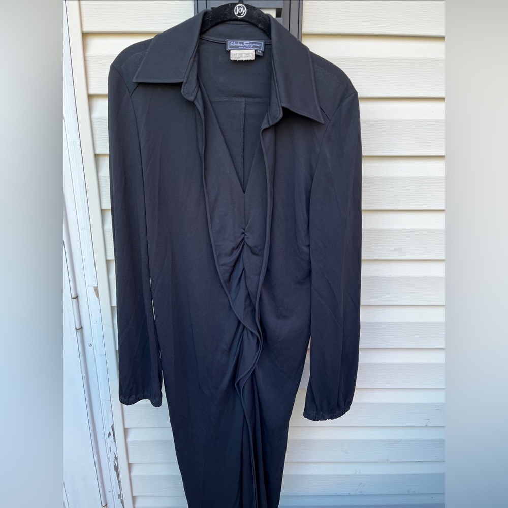 SALVATORE FERRAGAMO LADIES BLACK RUFFLE DRESS-VINTAGE - Picture 4 of 6